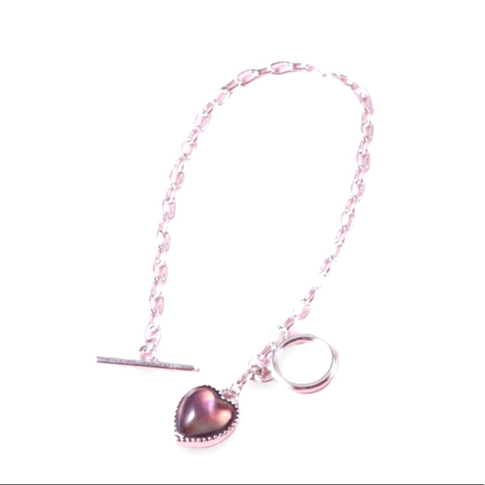 New Y2K Sterling Silver Temperature Heart Charm Mood OT Buckle Chain Bracelet - Picture 2 of 13